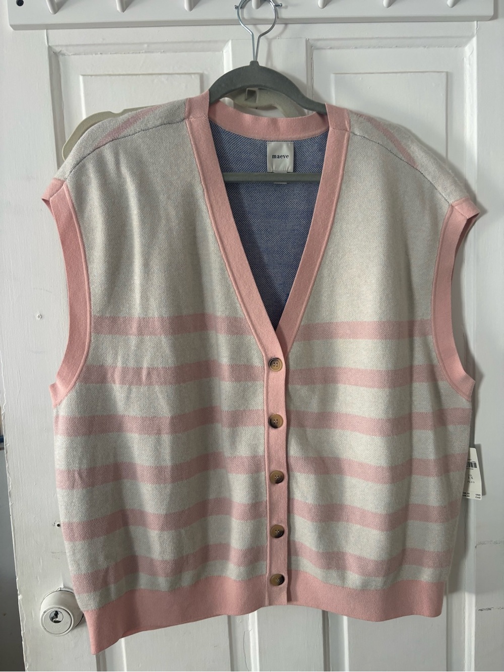 Maeve Pink & Cream Striped Button-Front V-Neck Sweater Vest